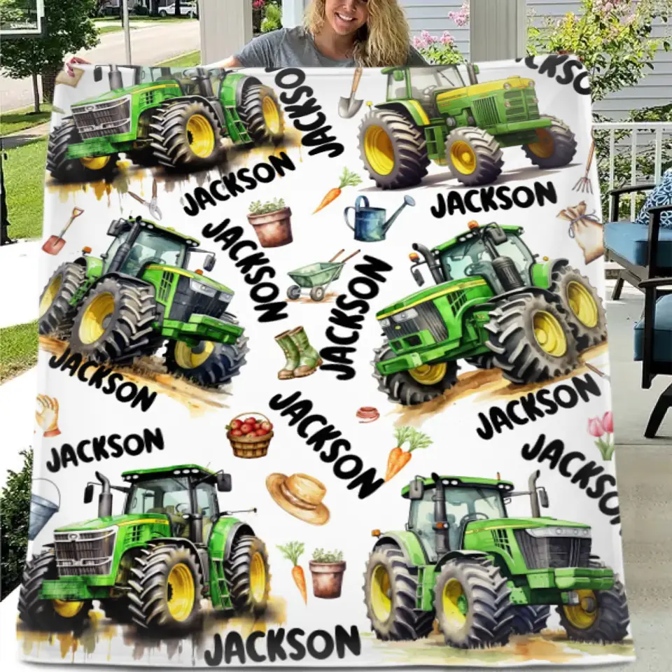 Name Customized Boys Girls Kids Tractor Truck Blanket, Gifts for Kids