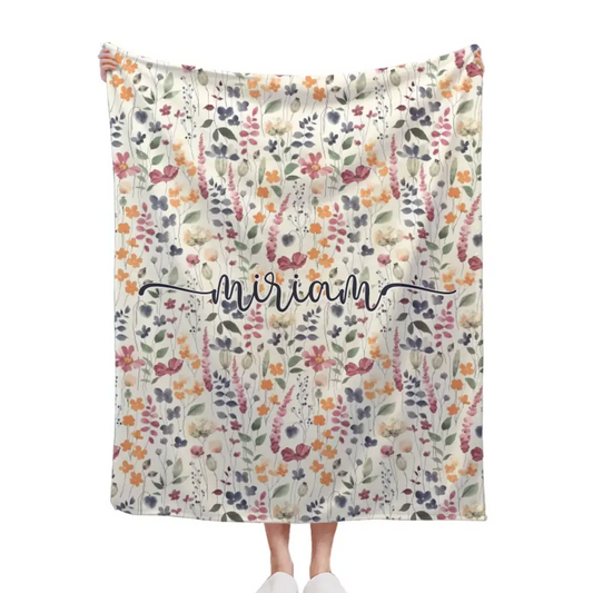 Personalized Watercolor Floral In Vintage Rustic Style Blanket With Name - Gift For Girls Granddaughter