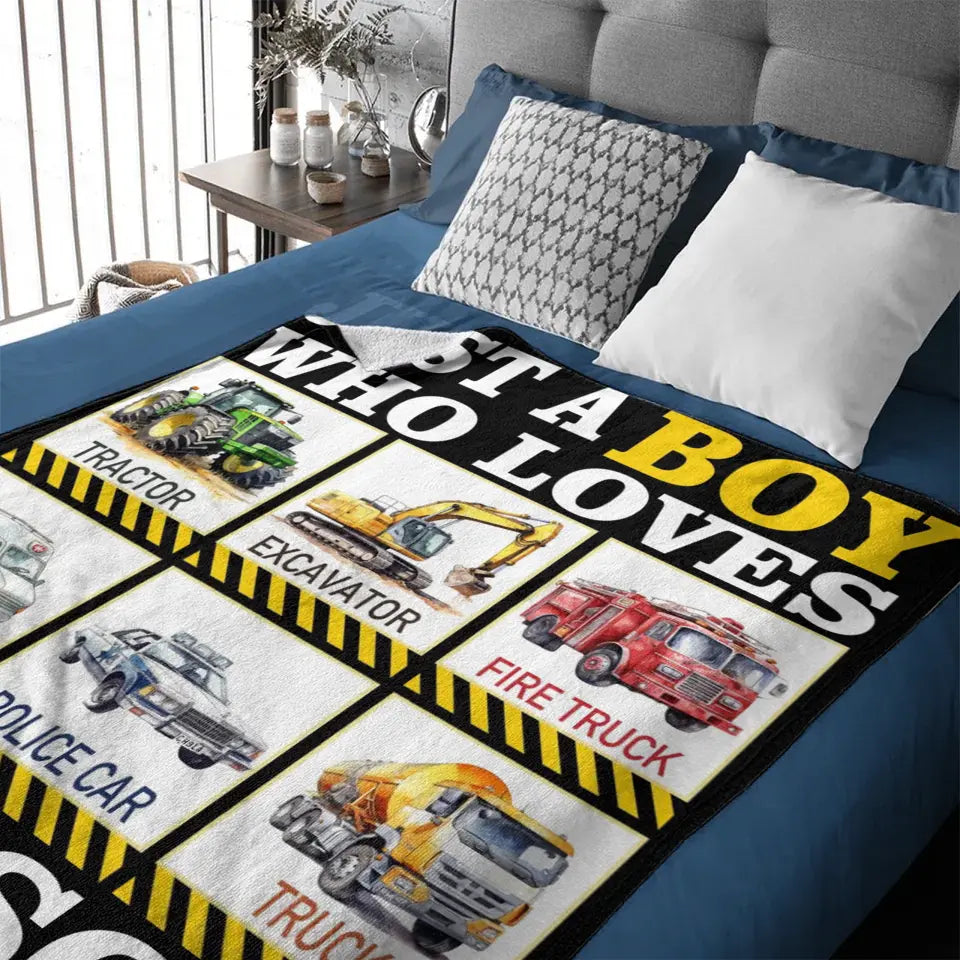 Six Truck Gift Blanket - with Names - Just A Boy Who Loves