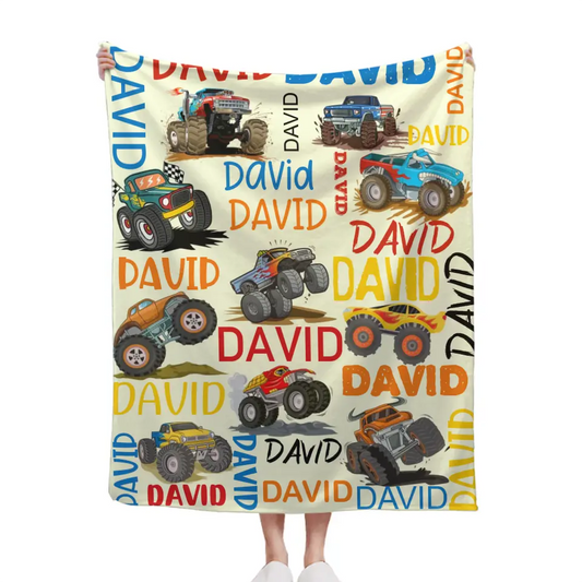Crazy Truck Blanket - Gifts for Kids - Personalized Name Blanket