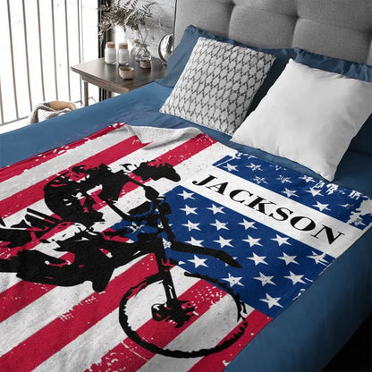 Personalized American Flag Motocross Custom Name Blanket