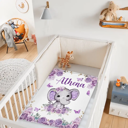 Custom Purple Elephants Blanket for Infant Toddler, Baby Gift Blanket for Birthday