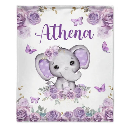 Custom Purple Elephants Blanket for Infant Toddler, Baby Gift Blanket for Birthday