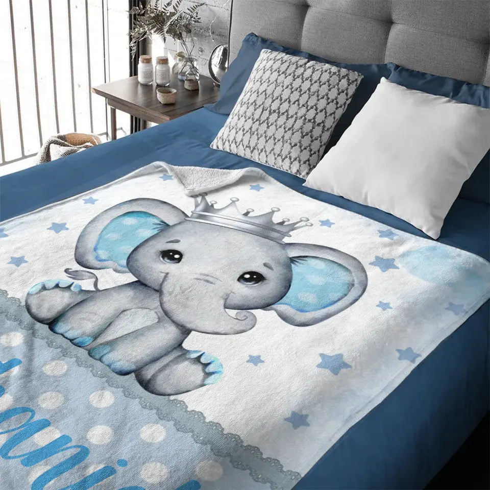 Personalized Sitting Elephant Animal Name Blanket, Gift For Kids