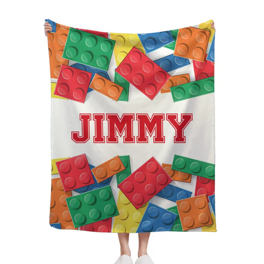 Personalized LEGO Blocks Gaming Blanket for Boys Girls Game Chair Room Decor for Game Lover