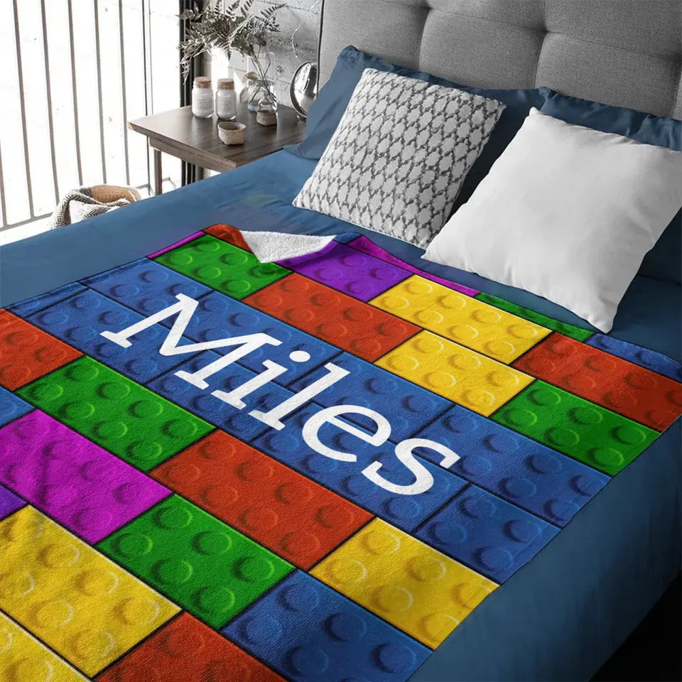Personalized LEGO Bricks Custom Name Blanket
