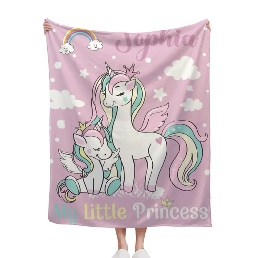 Personalized Blanket with Unicorn Pattern for Kids - My Little Princess