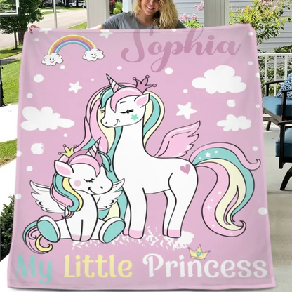Personalized Blanket with Unicorn Pattern for Kids - My Little Princess