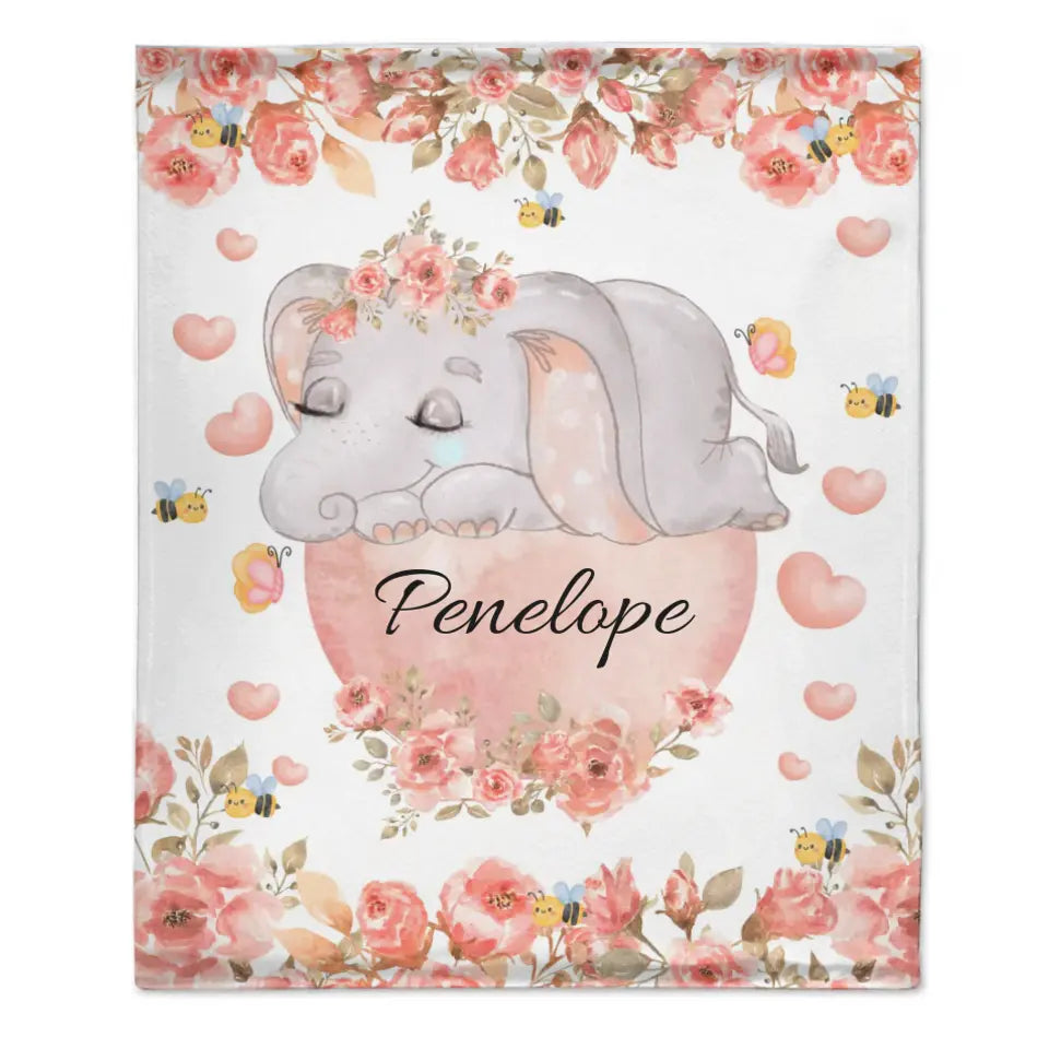 Elephant Personalized Custom Blanket with Name for Newborn Toddler Birthday Anniversary Gifts