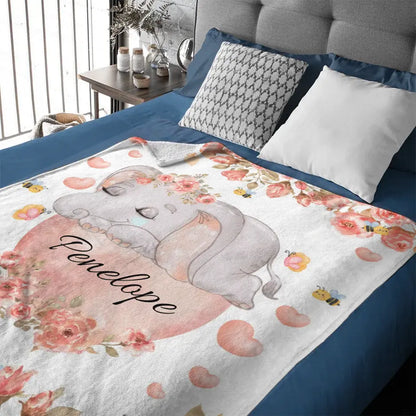 Elephant Personalized Custom Blanket with Name for Newborn Toddler Birthday Anniversary Gifts
