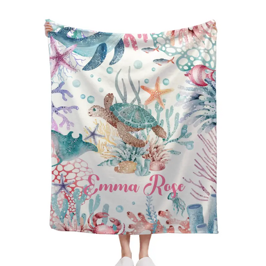Personalized Colorful Under the Sea Turtle Blanket