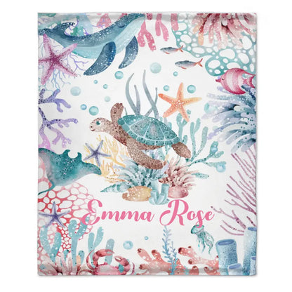 Personalized Colorful Under the Sea Turtle Blanket