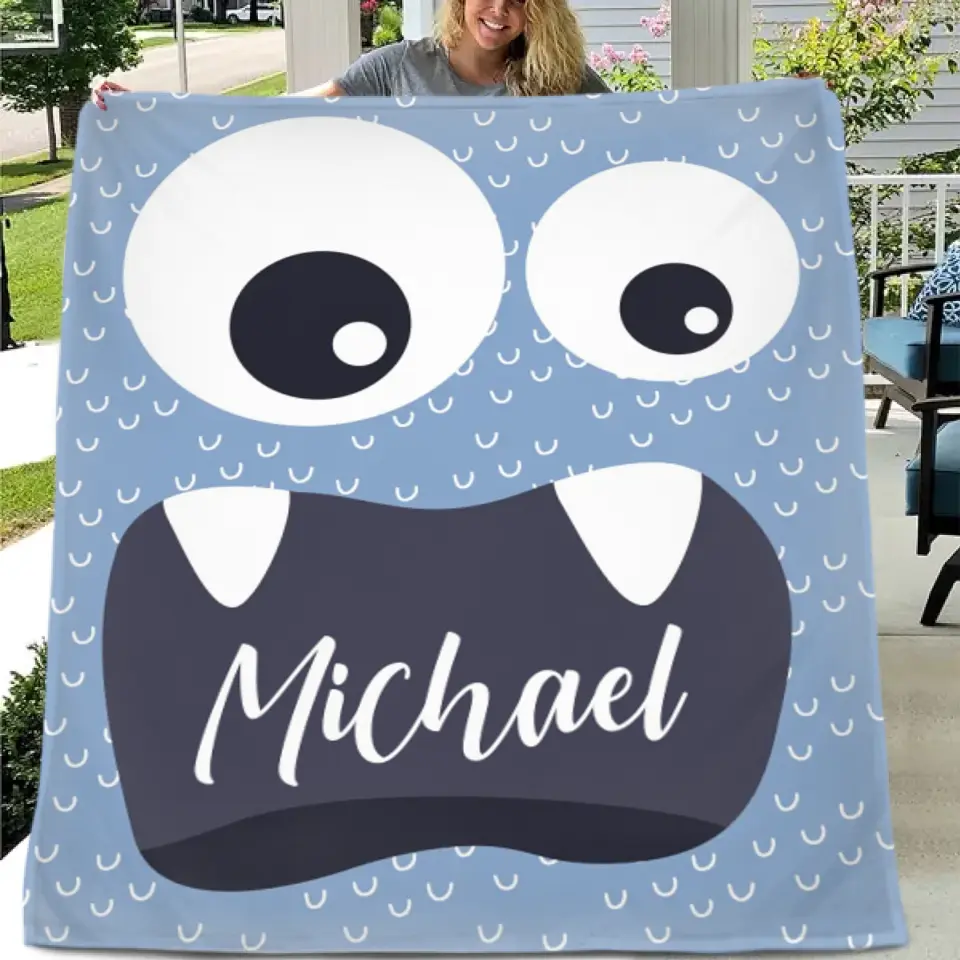 Personalized Little Monster Blanket for Kids, Custom Name Throw for Boys and Girls, Cute and Cuddly Creature