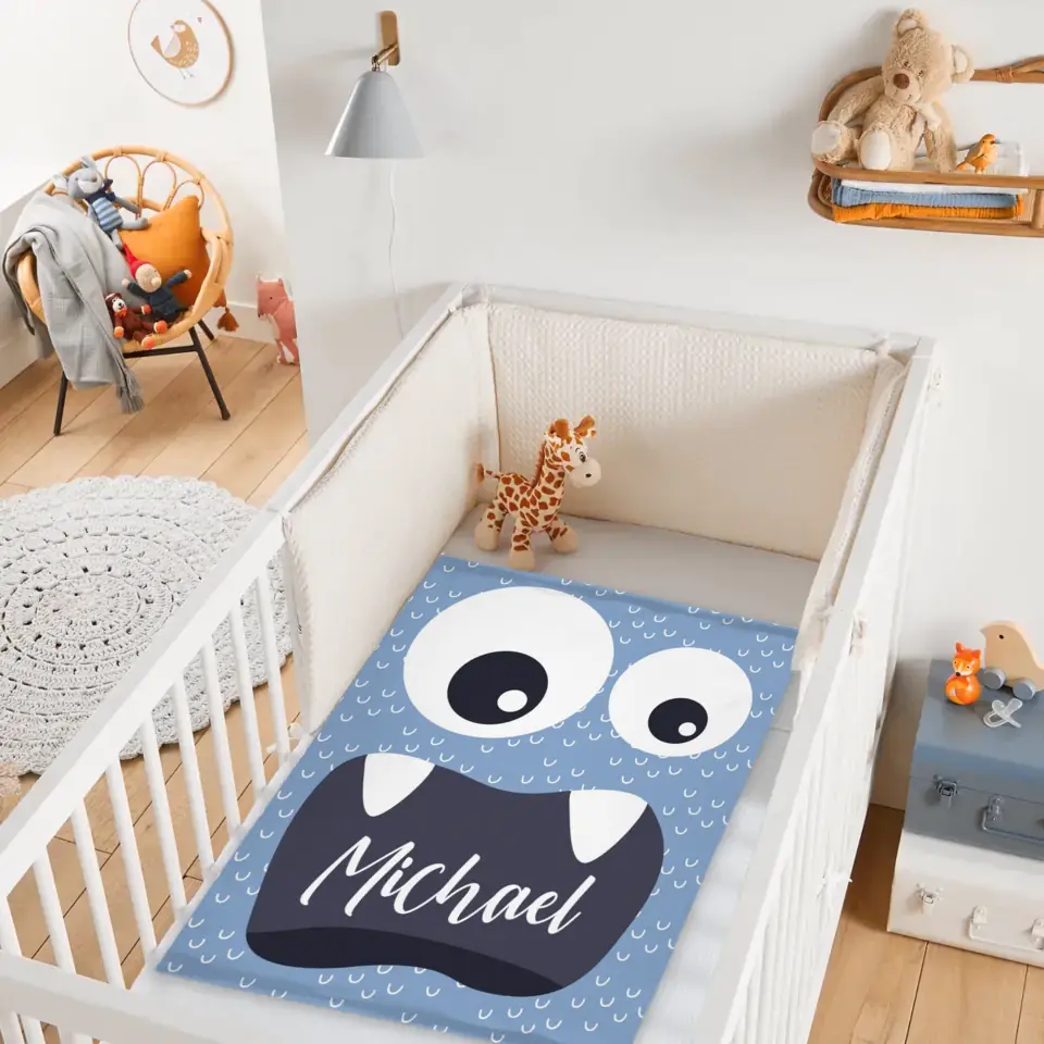 Personalized Little Monster Blanket for Kids, Custom Name Throw for Boys and Girls, Cute and Cuddly Creature