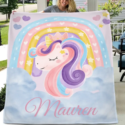 Personalized Baby Name Blanket With Rainbow Unicorn - Gift For Granddaughter