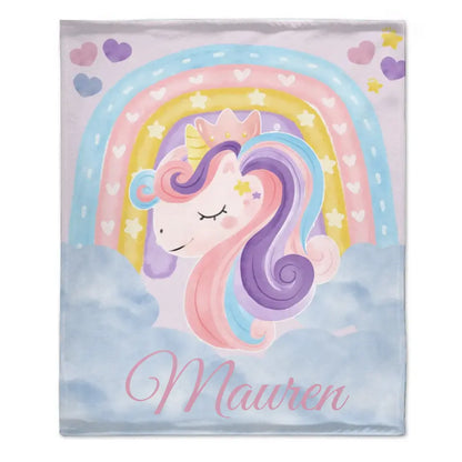 Personalized Baby Name Blanket With Rainbow Unicorn - Gift For Granddaughter