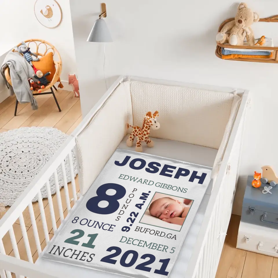 Photo Newborn Blanket With Baby'S Name, Date And Weight Gifts For Newborns