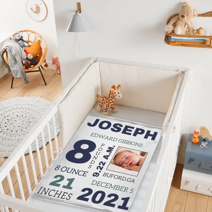 Photo Newborn Blanket With Baby'S Name, Date And Weight Gifts For Newborns