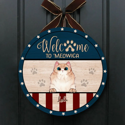 Funny Personalized Cat Door Sign - Welcome To 'Meowica