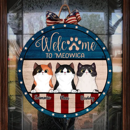 Funny Personalized Cat Door Sign - Welcome To 'Meowica