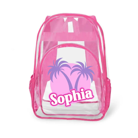 Coconut Tree Name Custom Clear Backpack - School Season Gifts
