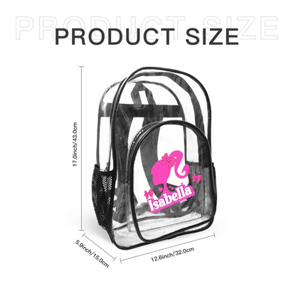 Pink Girl Silhouette Name Custom Clear Backpack - School Season Gifts
