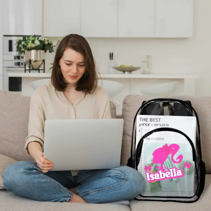 Pink Girl Silhouette Name Custom Clear Backpack - School Season Gifts