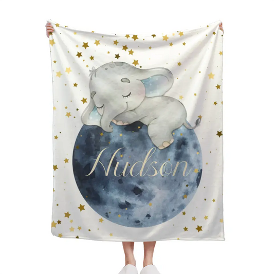 Sleeping Elephant Name Customized Kids Blanket Gift for Boys and Girls