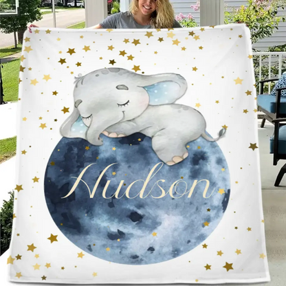 Sleeping Elephant Name Customized Kids Blanket Gift for Boys and Girls