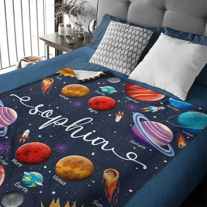 Custom Name Baby Blanket, Space Planets Galaxy Blanket
