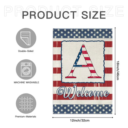 Family Last Name Initial Garden Flag - 4th of July Patrioctics, Double Sided