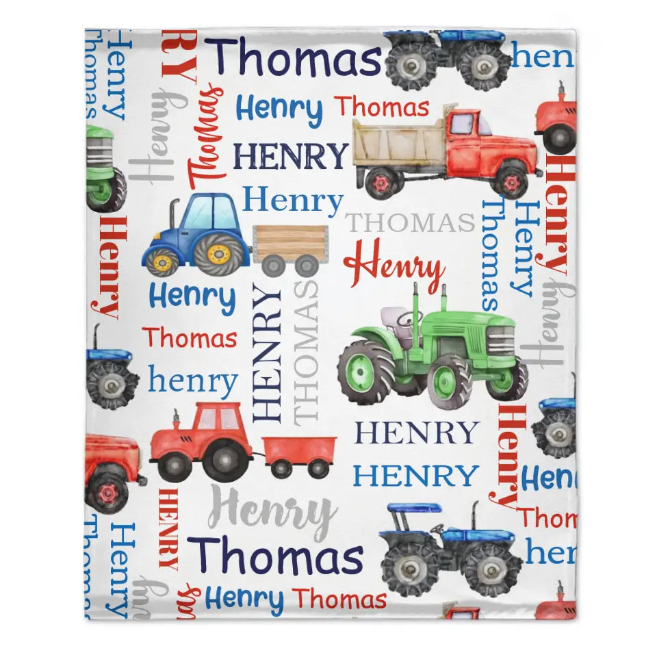 Name Customized Farm Tractor Kids Blanket - New Baby Gift