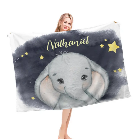 Personalized Animal Elephant Starry Night Sky Name Baby Blanket Gift