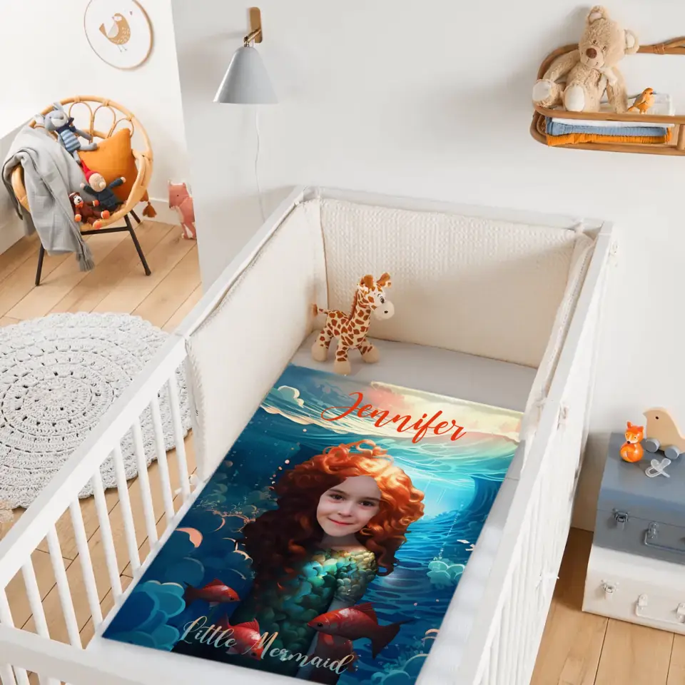 Custom Photo Name Little Mermaid Blanket, Personalized Gift for Daughter, Little Mermaid Birthday Surprise