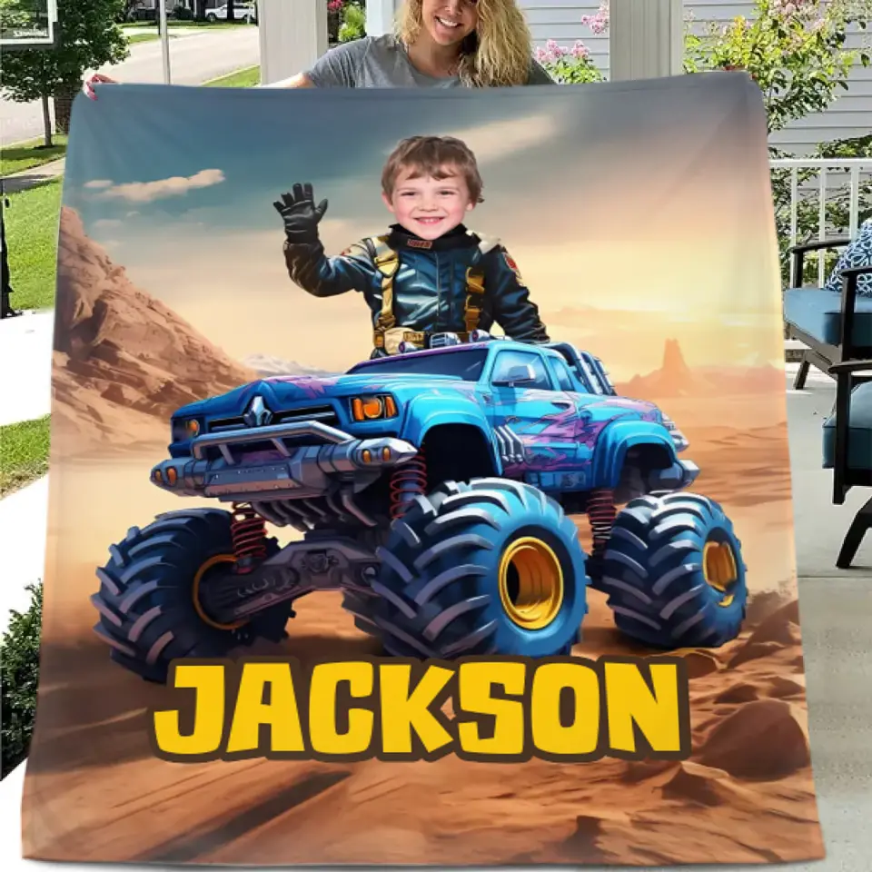 Customized Truck Blanket with Boy Name Picture,Personalized Kids Gift