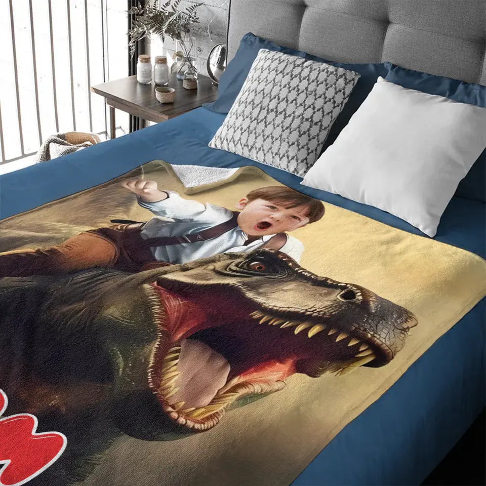Custom Photo, Ride The Dinosaur Blanket