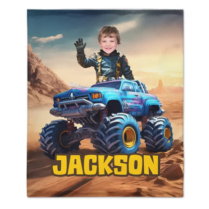 Monster Trucks Cars Motorcycles Collection - Customized Kids Name Blanket