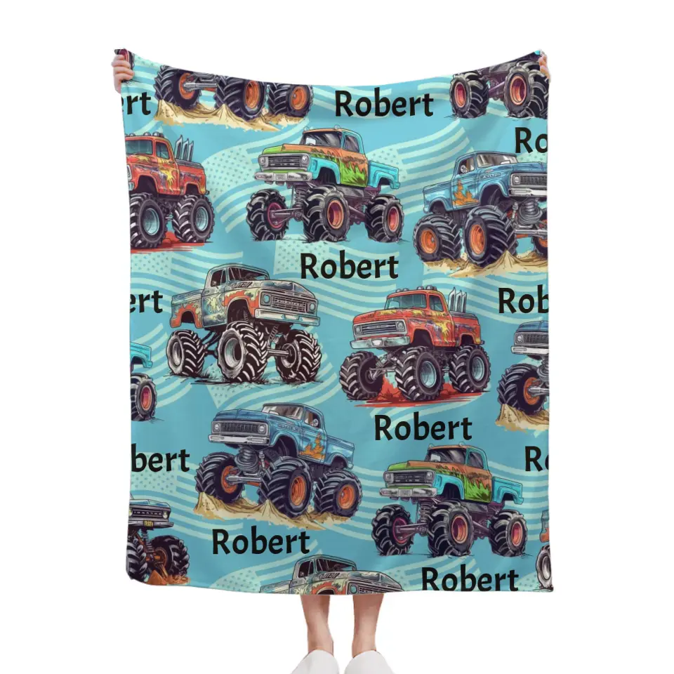 Monster Trucks Cars Motorcycles Collection - Customized Kids Name Blanket