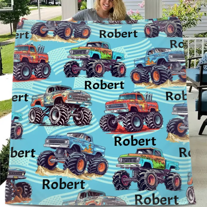 Monster Trucks Cars Motorcycles Collection - Customized Kids Name Blanket