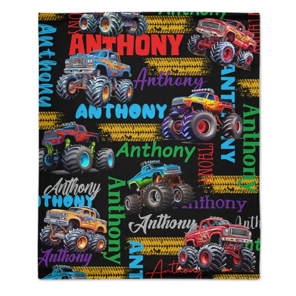 Monster Trucks Cars Motorcycles Collection - Customized Kids Name Blanket