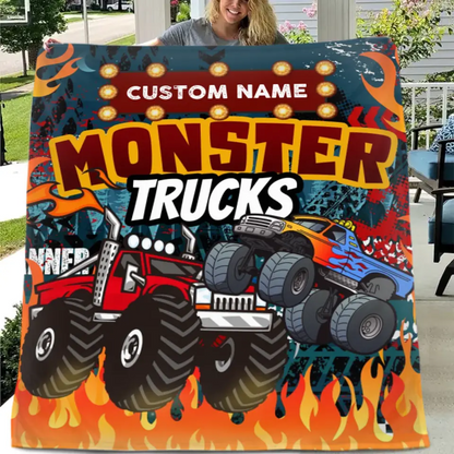 Monster Trucks Cars Motorcycles Collection - Customized Kids Name Blanket