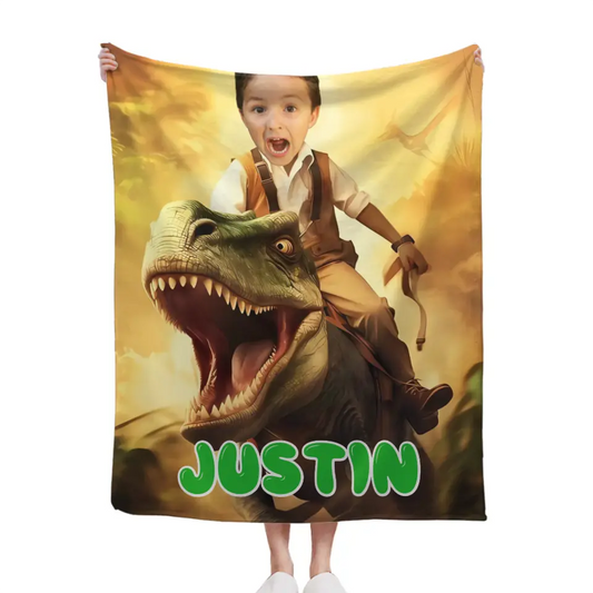 Custom Blankets PersonalizedPaw Boy Ride Dinosaur Blankets