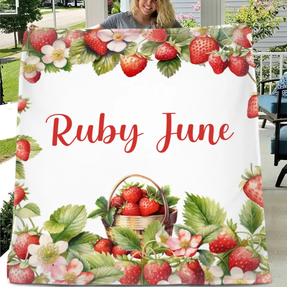 Strawberry Name Customized Blanket Gift for Girls