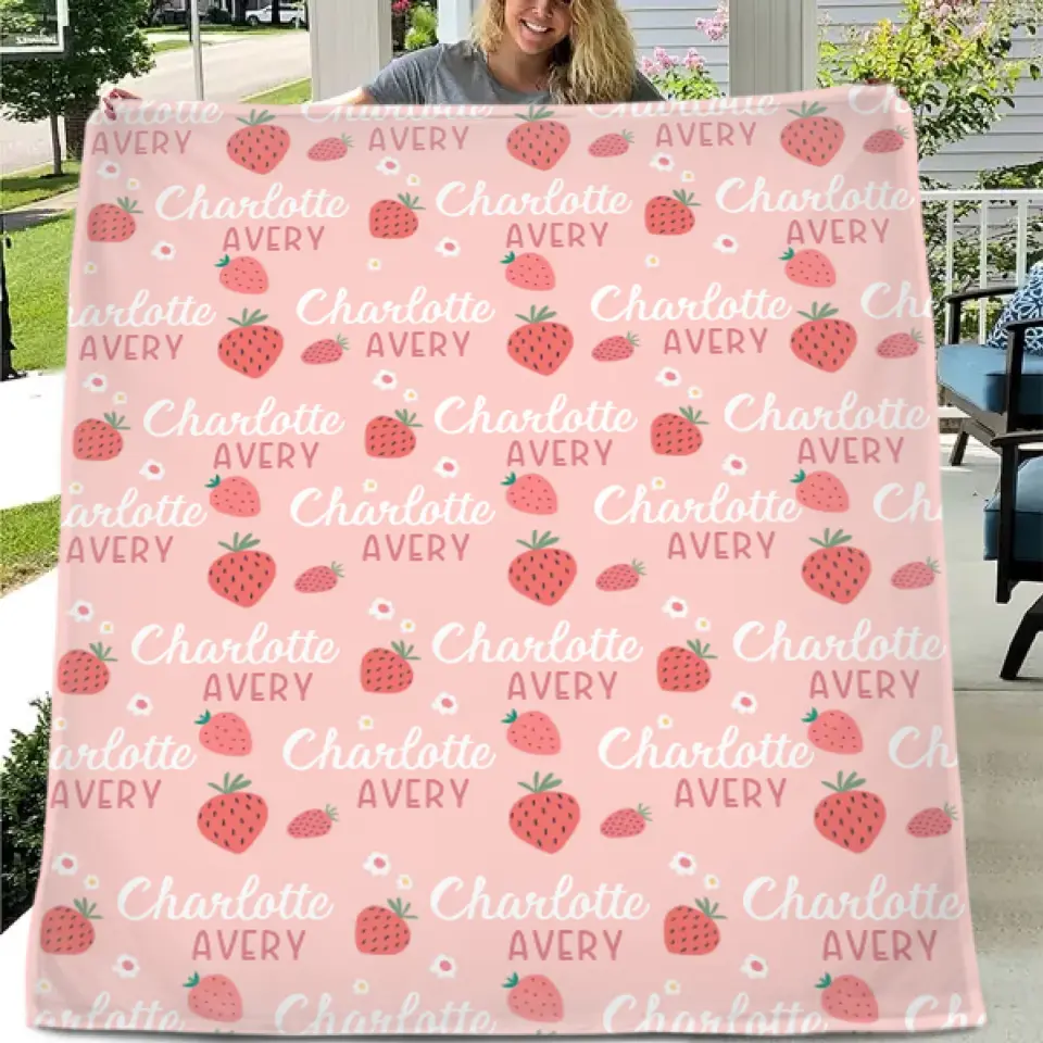 Strawberry Name Customized Blanket Gift for Girls