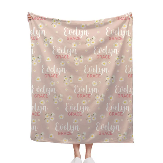 Pink Daisy Name Blanket, Personalized Daisy Blanket, Gift For Baby Girl