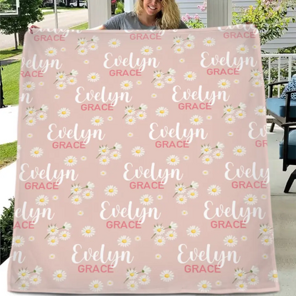 Pink Daisy Name Blanket, Personalized Daisy Blanket, Gift For Baby Girl