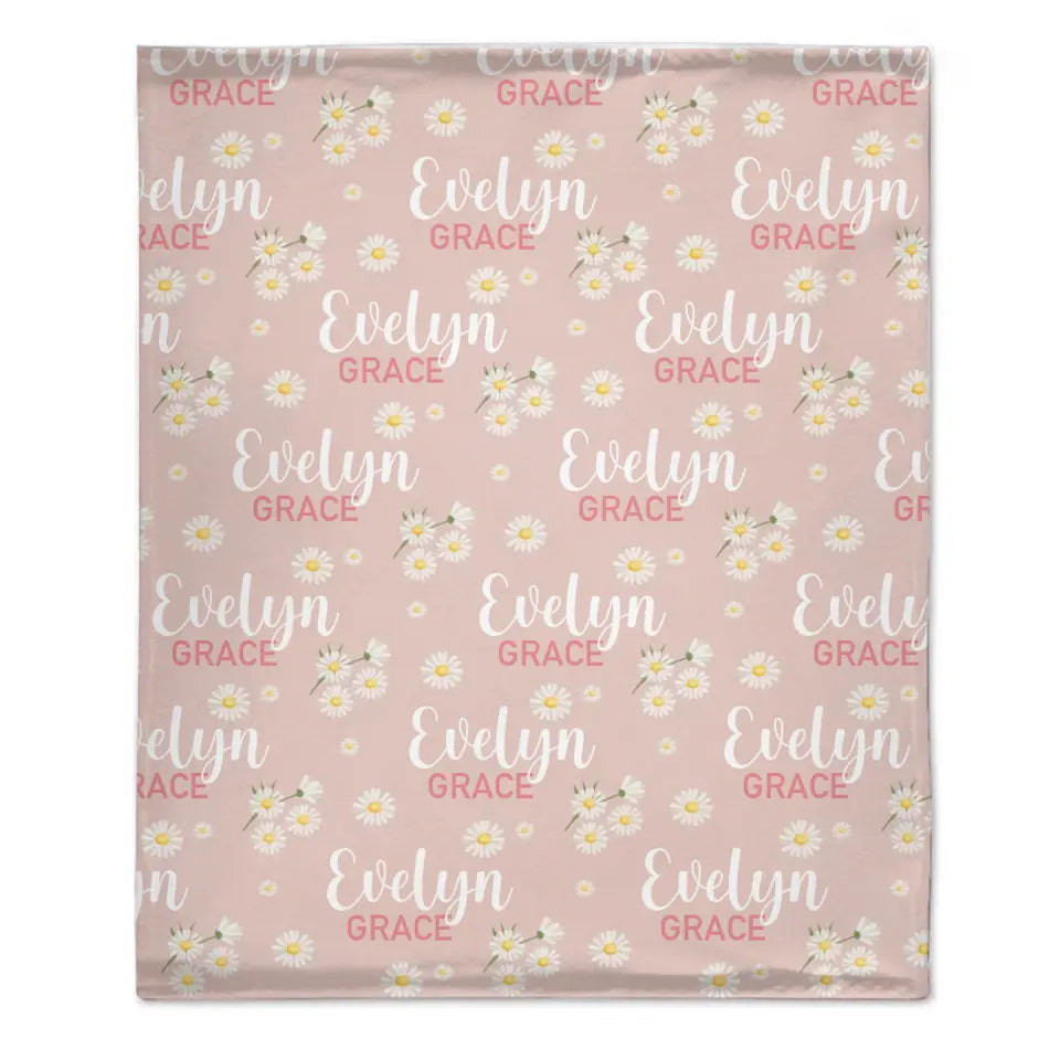 Pink Daisy Name Blanket, Personalized Daisy Blanket, Gift For Baby Girl