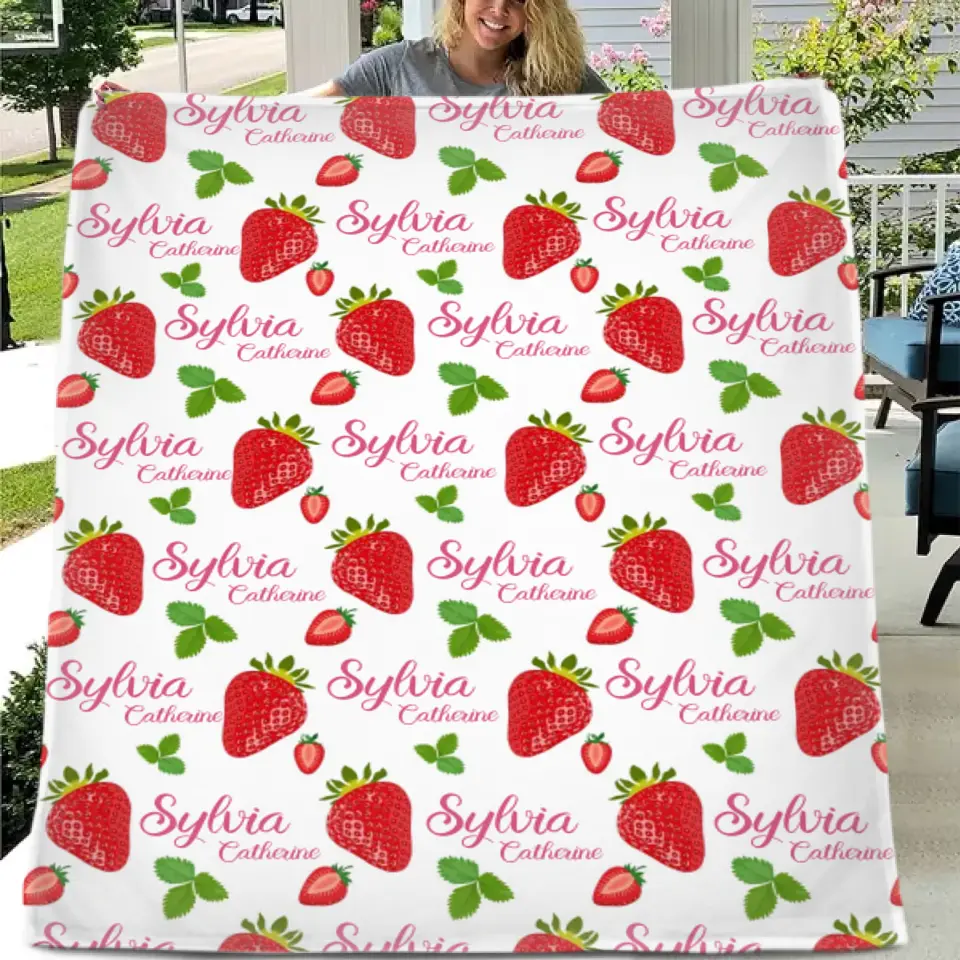 Strawberry Name Customized Blanket Gift for Girls