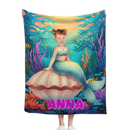 Name Customized Blanket Mermaid Princess Blanket Gifts for Girls