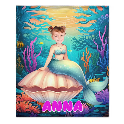 Name Customized Blanket Mermaid Princess Blanket Gifts for Girls